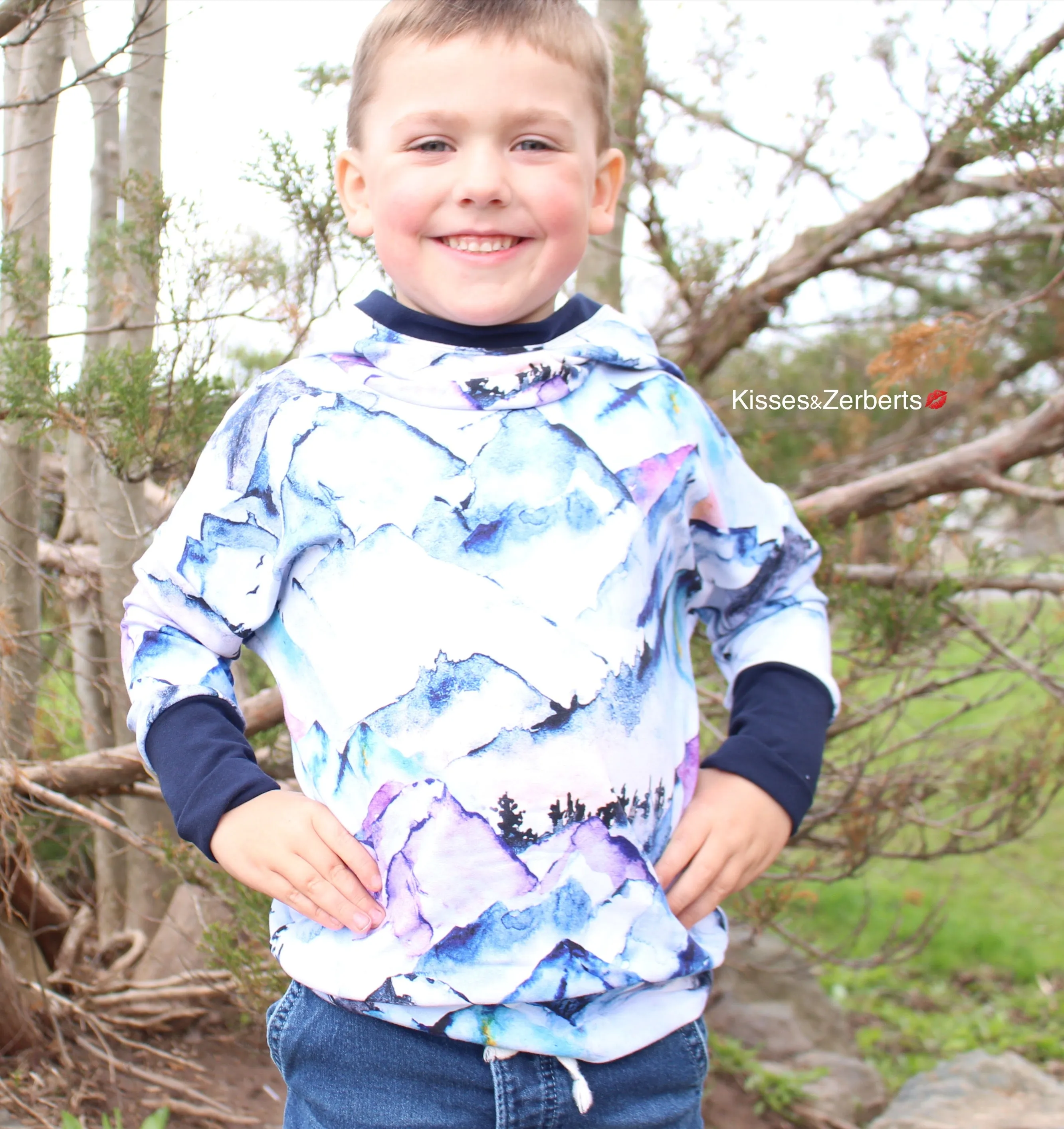 1-3y Slouchy Grow Hoodie - Watercolour Mountains