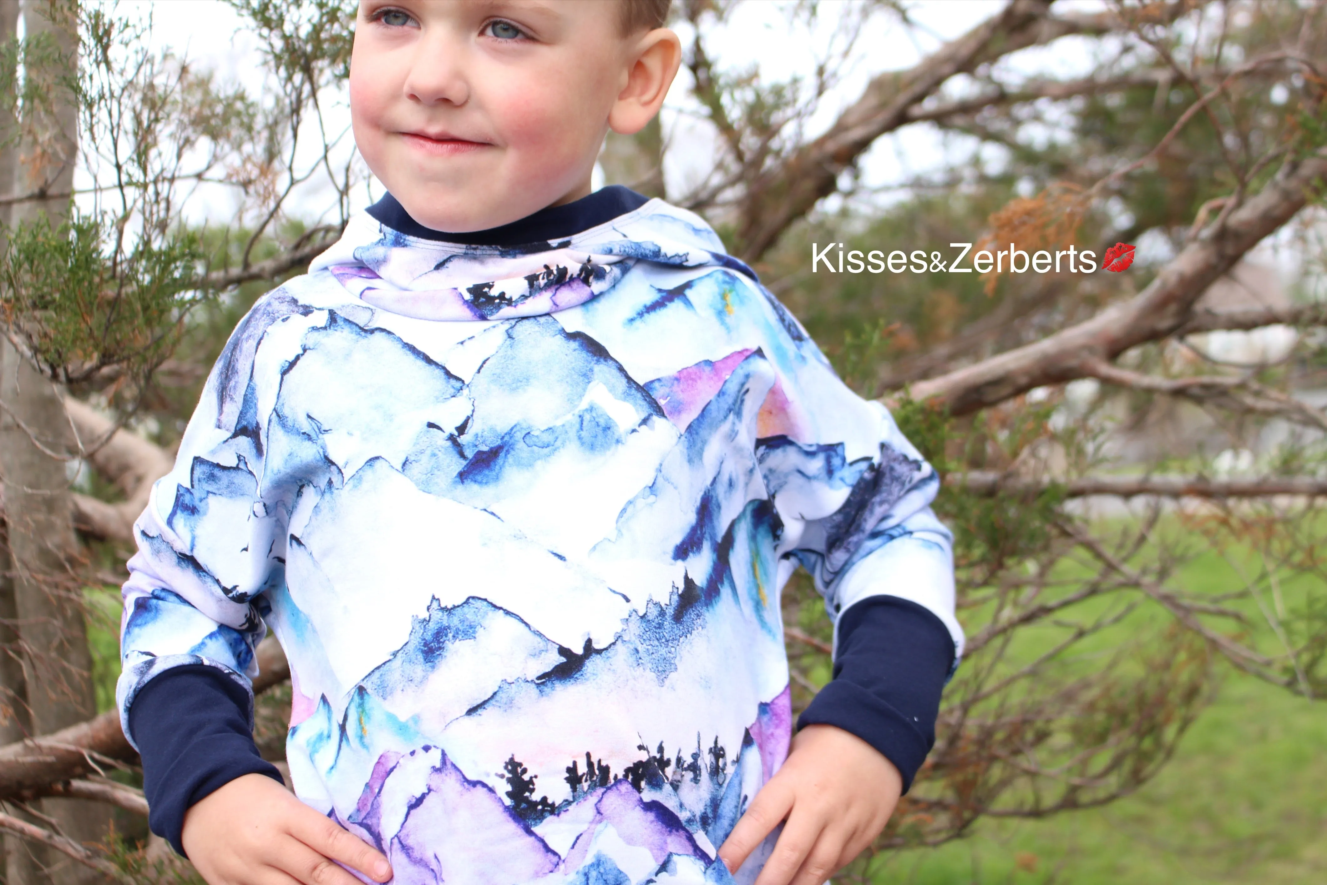 1-3y Slouchy Grow Hoodie - Watercolour Mountains