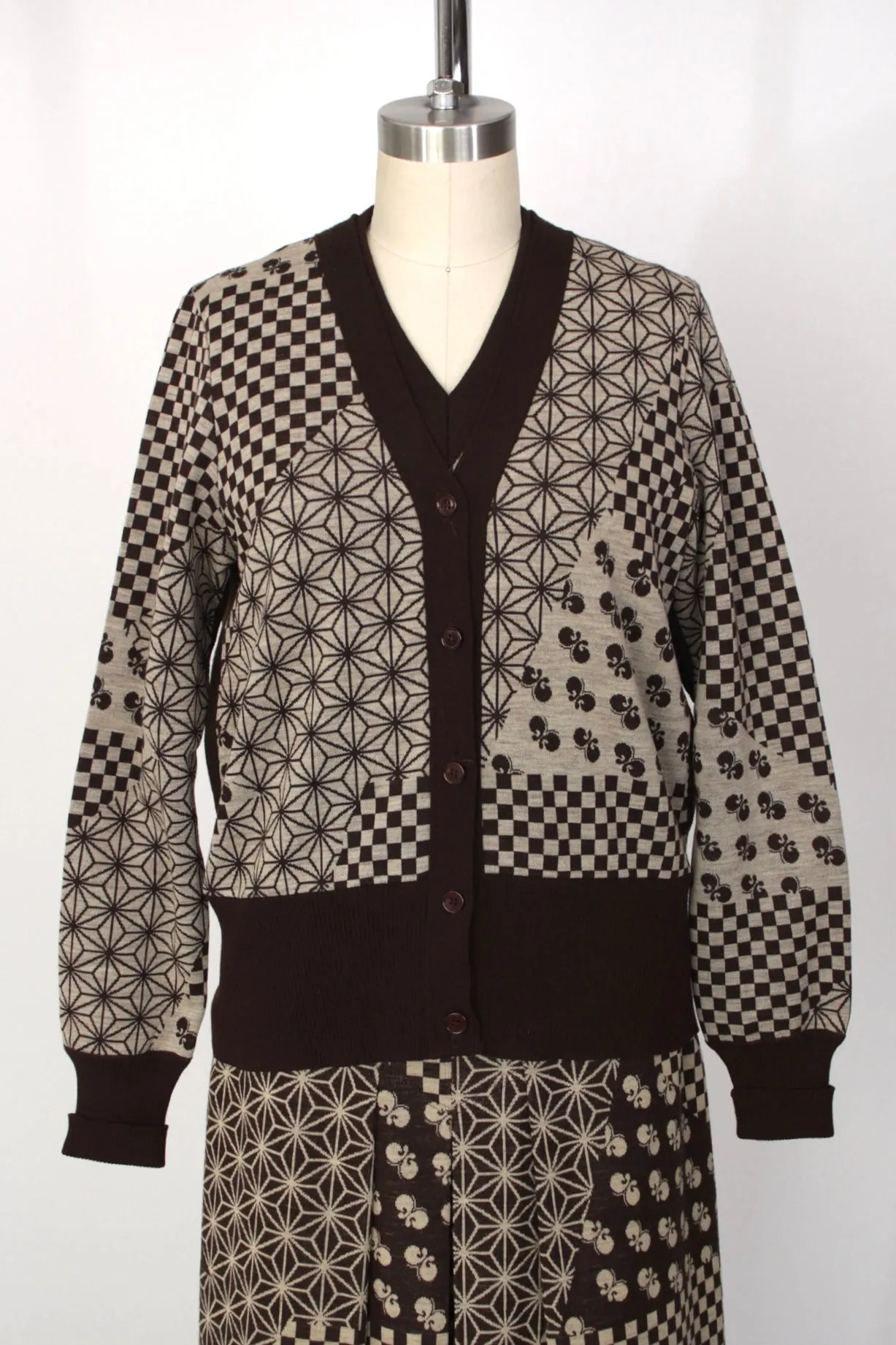 1970s Hanae Mori Knit Intarsia Skirt Set