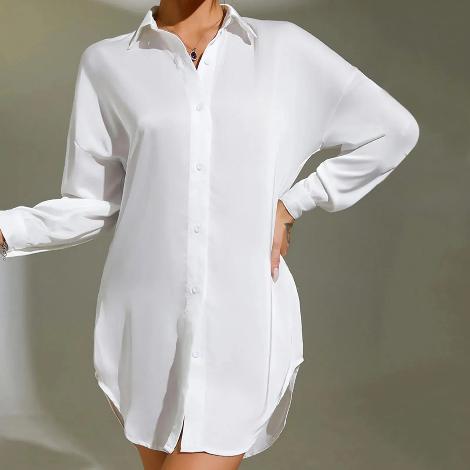 2024 Spring Women's Shirts Ice Silk Home Clothes White Shirts Loose Long Sleeve Shirts Women Clothes Casual Ladies Blouses