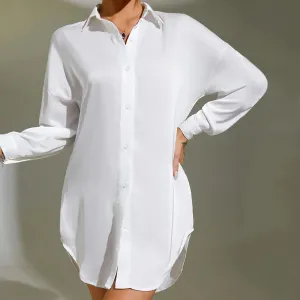 2024 Spring Women's Shirts Ice Silk Home Clothes White Shirts Loose Long Sleeve Shirts Women Clothes Casual Ladies Blouses