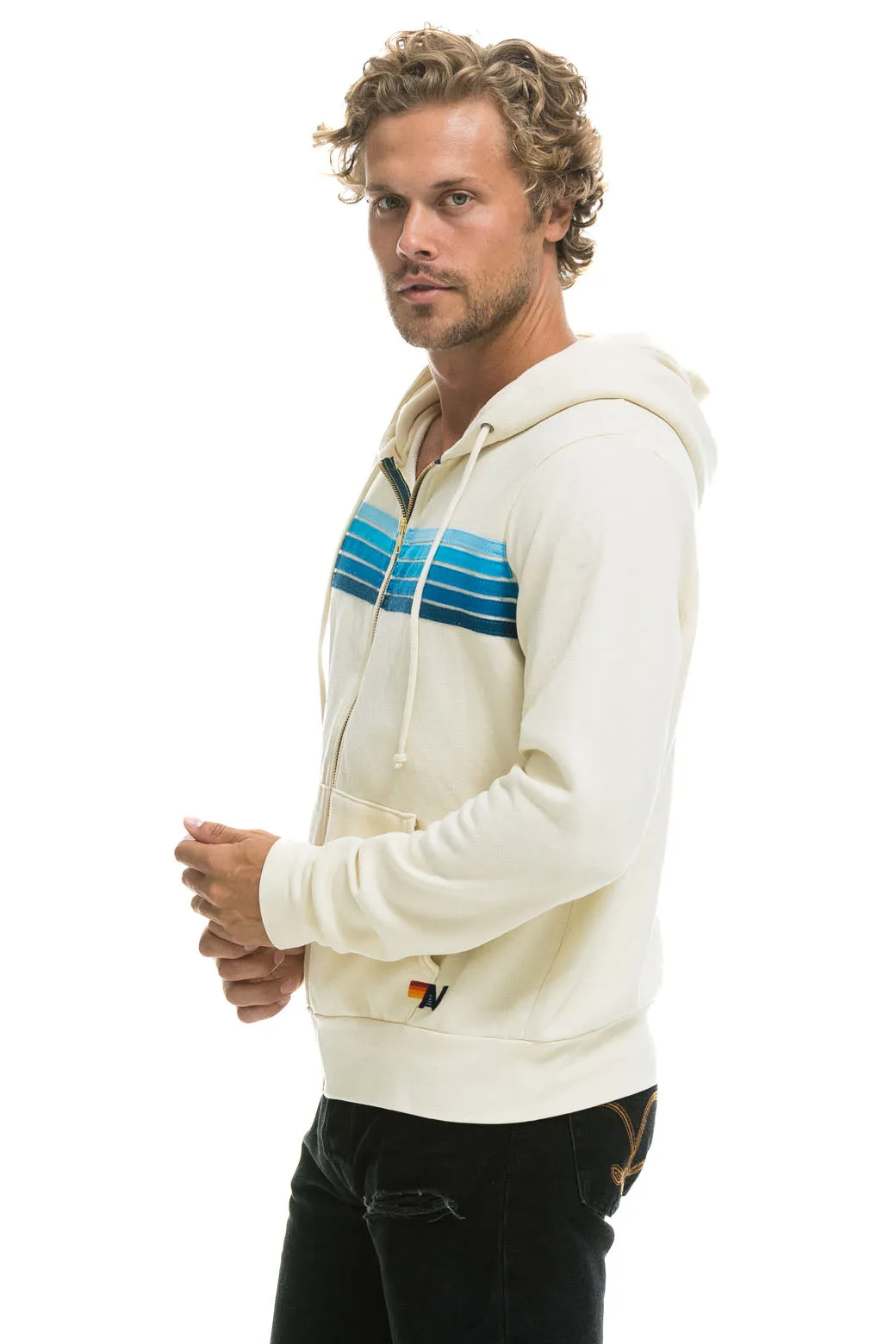 5 STRIPE HOODIE - VINTAGE WHITE // BLUE