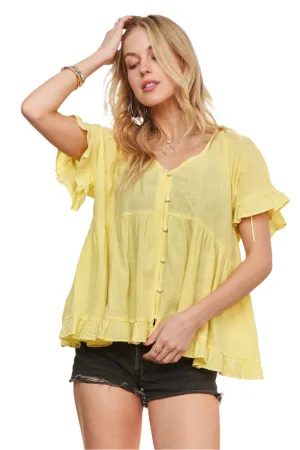ADORA Button Down Ruffled Babydoll Blouse
