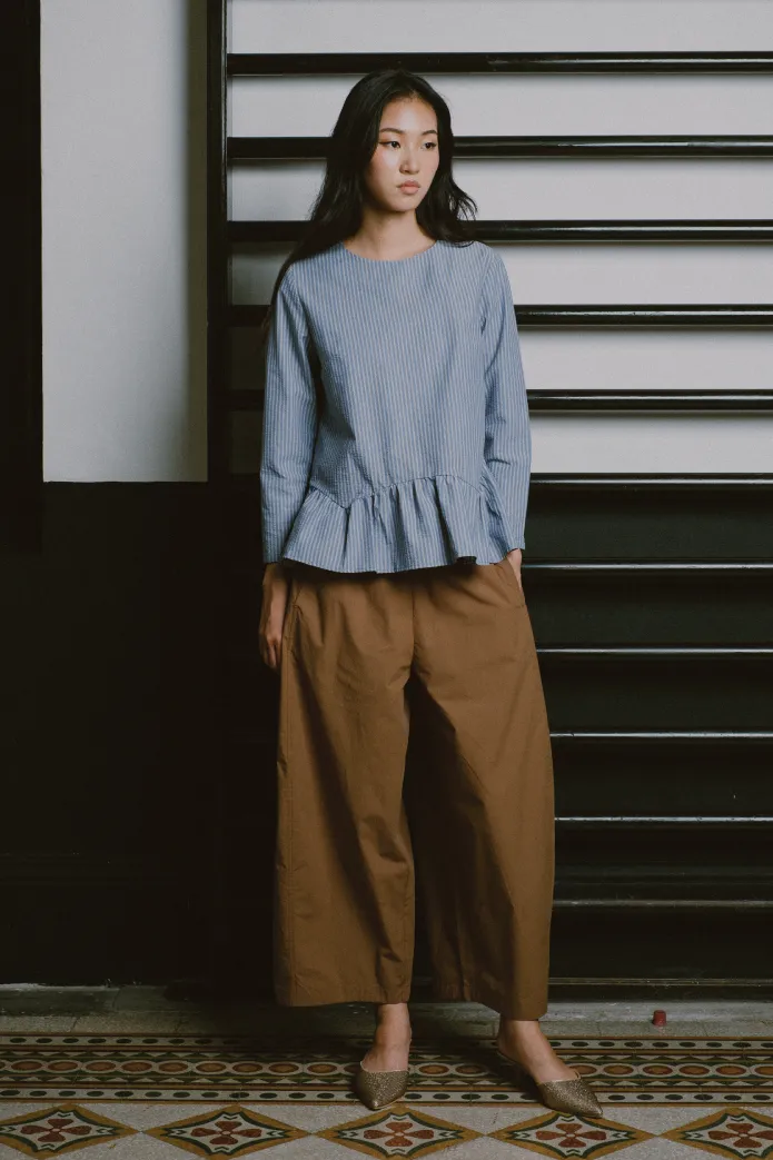 Afternoon Peplum Blouse in Blue Stripe