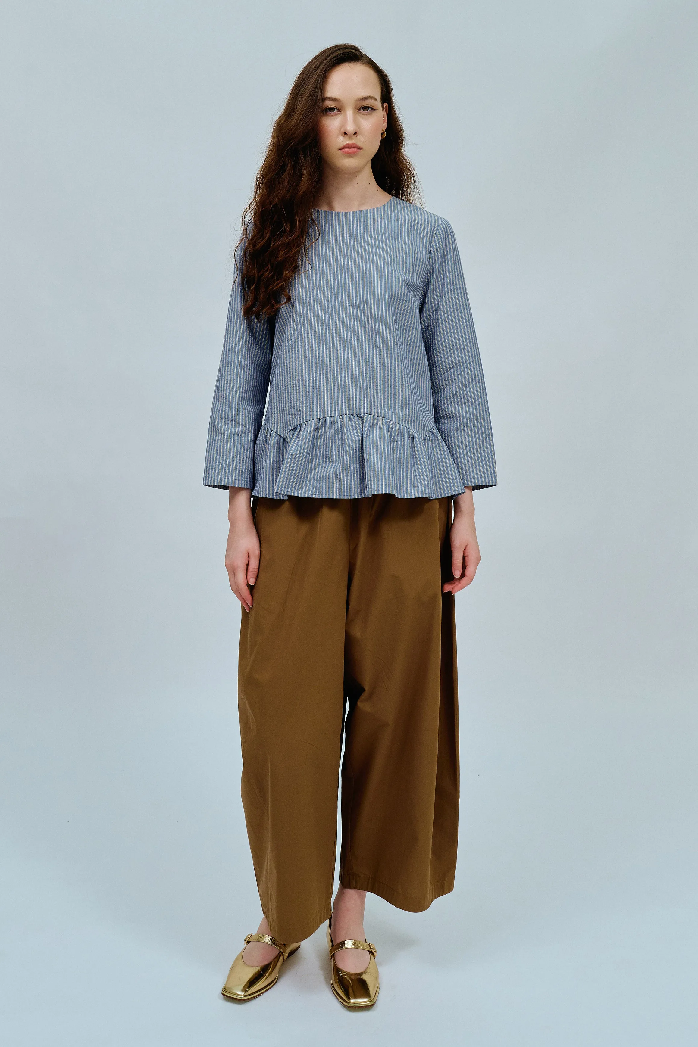 Afternoon Peplum Blouse in Blue Stripe