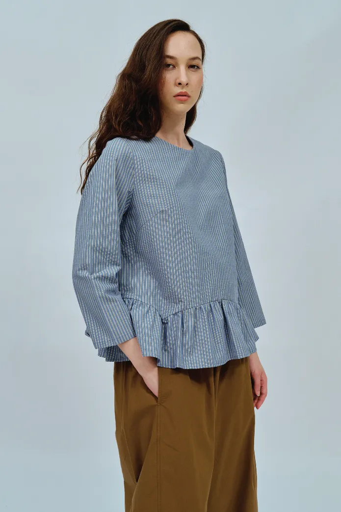 Afternoon Peplum Blouse in Blue Stripe