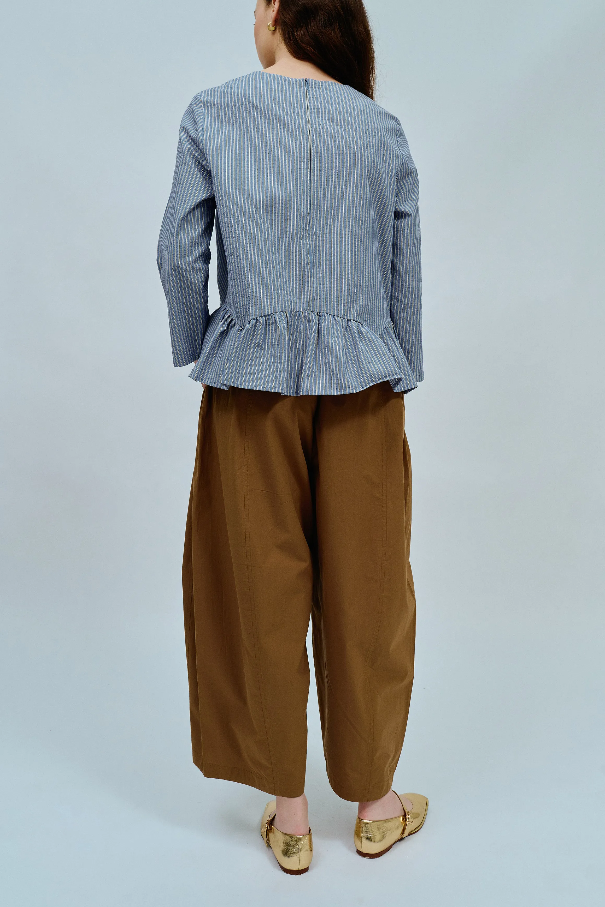 Afternoon Peplum Blouse in Blue Stripe
