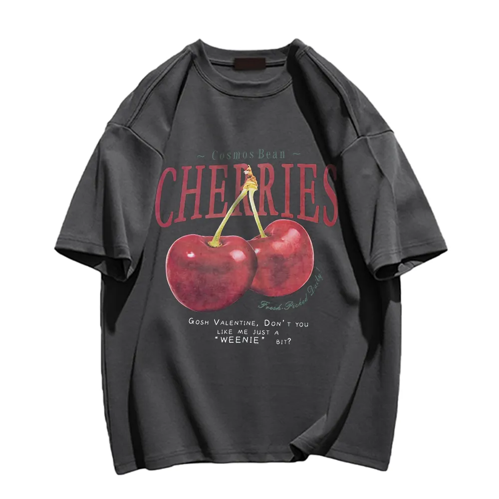 American Cherry Print Cotton T-shirt
