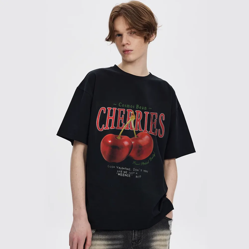 American Cherry Print Cotton T-shirt