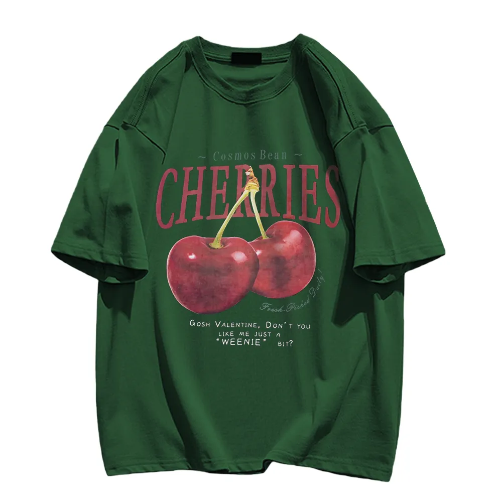 American Cherry Print Cotton T-shirt