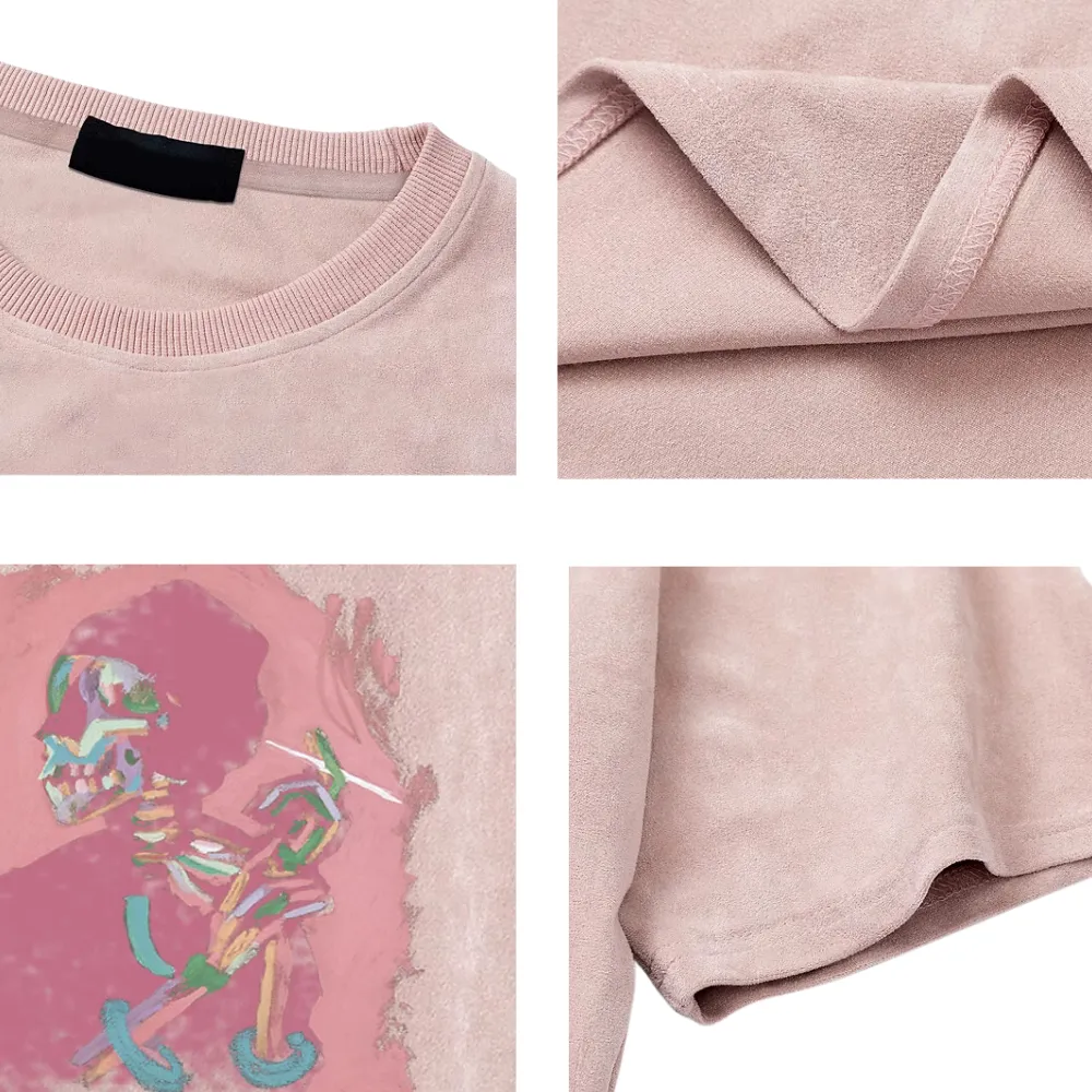 American Skull Print Suede T-Shirt