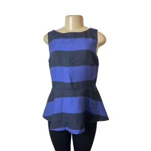 Banana Republic Women's Balck & Blue Striped Sleeveless Peplum Shirt Sz 6