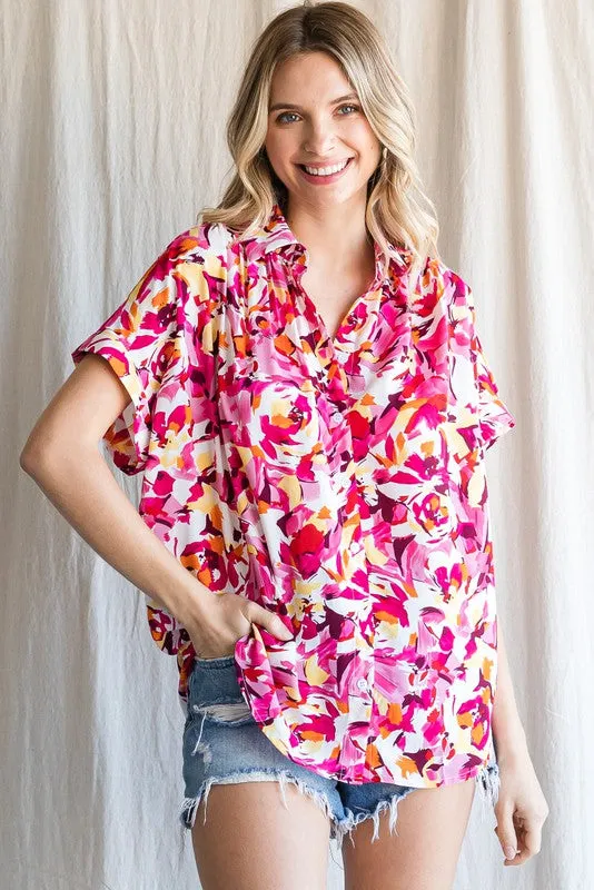Be Yourself Floral Button Up Top - Pink | FINAL SALE