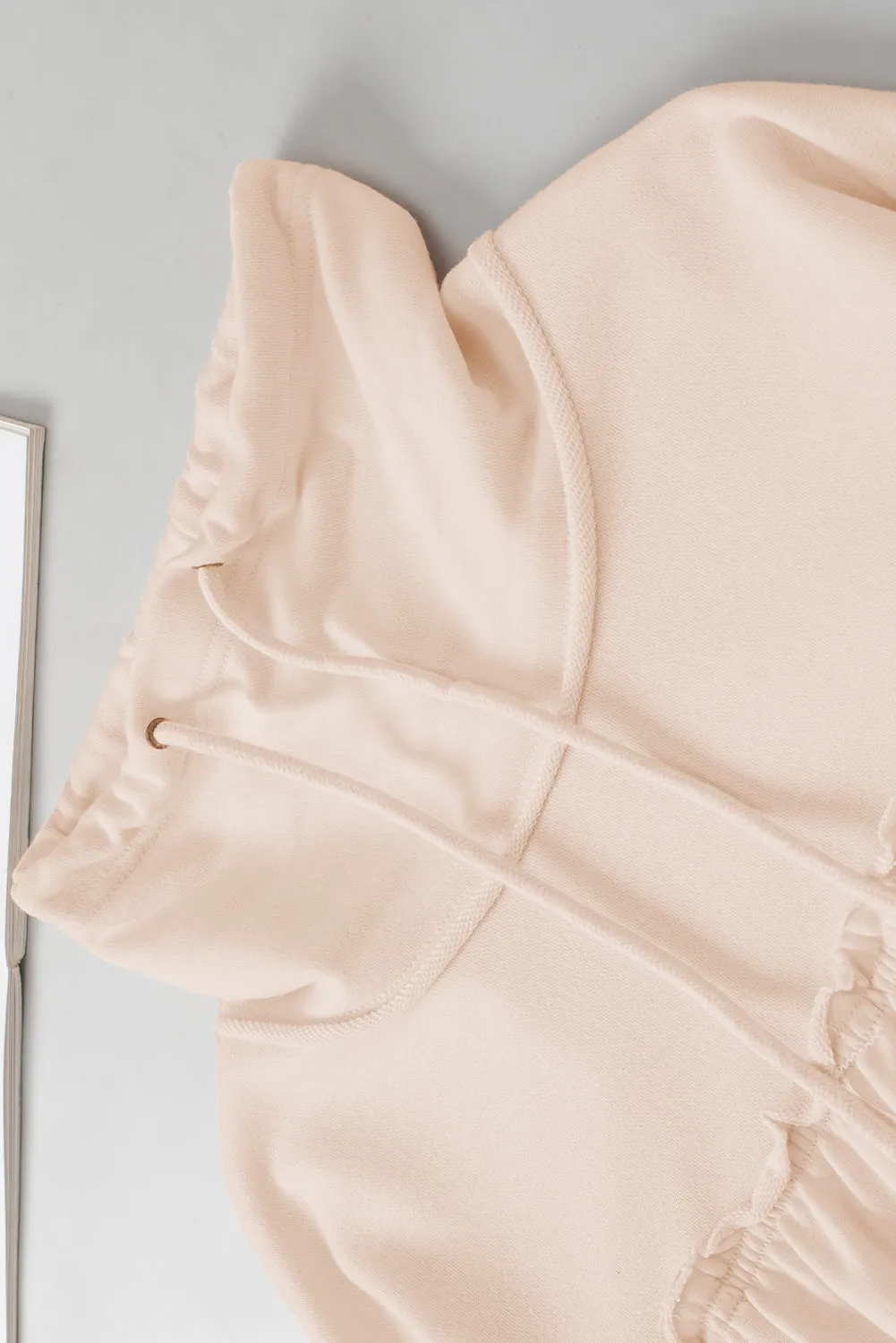 Beige Frill Exposed Seam Cowl Neck Oversized Sweatshirt