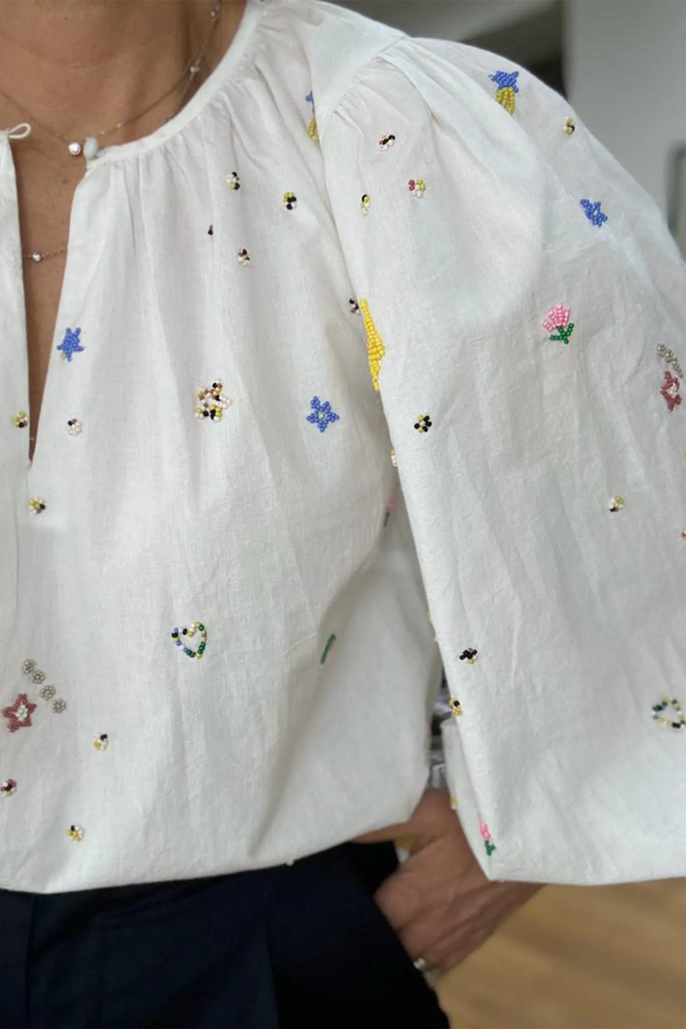Bella Beaded Top - White