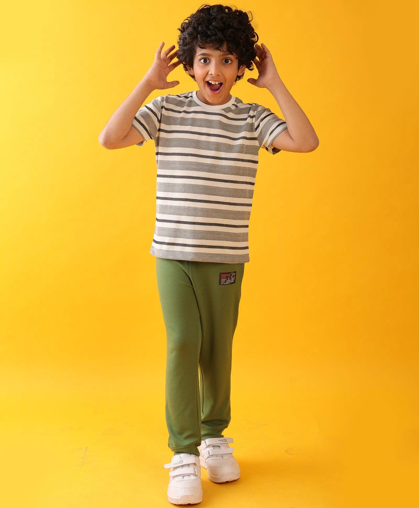 BLACK WHITE STRIPED OLIVE SUMMER JOGGER SET - MULTI/OLIVE