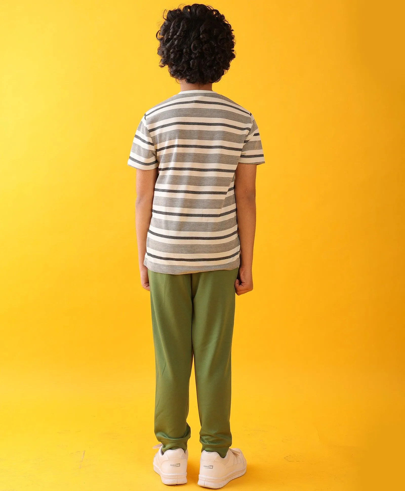 BLACK WHITE STRIPED OLIVE SUMMER JOGGER SET - MULTI/OLIVE
