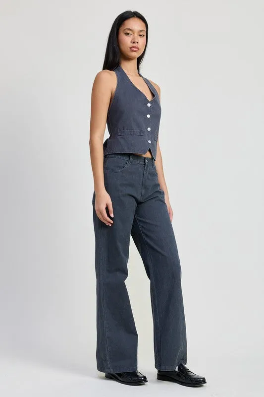 BUTTON UP HALTER NECK TOP