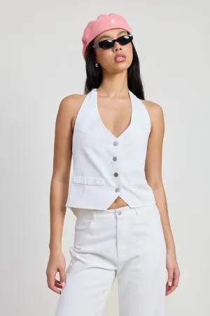 BUTTON UP HALTER NECK TOP