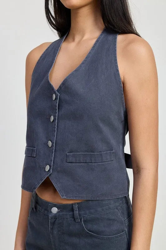 BUTTON UP HALTER NECK TOP