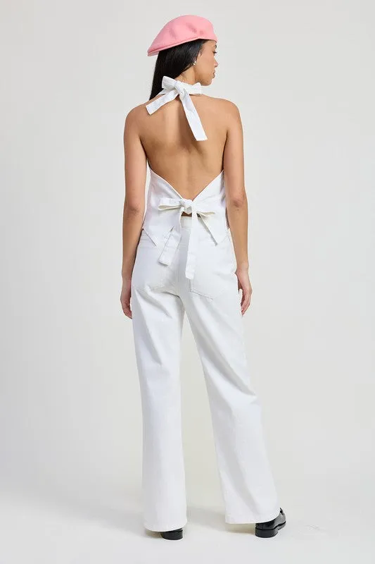 BUTTON UP HALTER NECK TOP