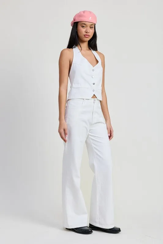 BUTTON UP HALTER NECK TOP