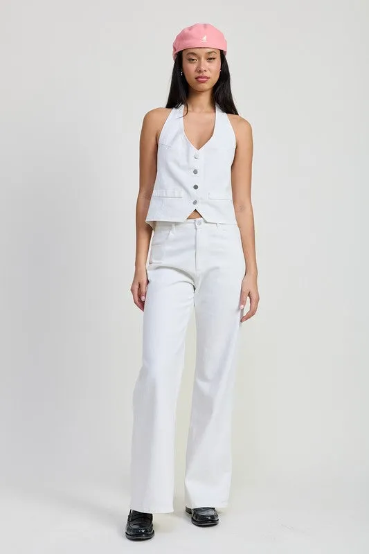 BUTTON UP HALTER NECK TOP