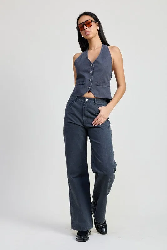 BUTTON UP HALTER NECK TOP