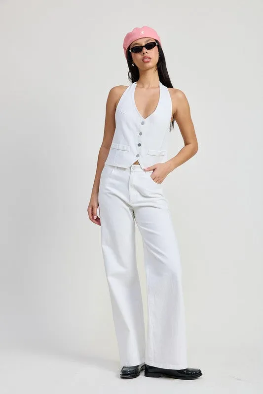 BUTTON UP HALTER NECK TOP