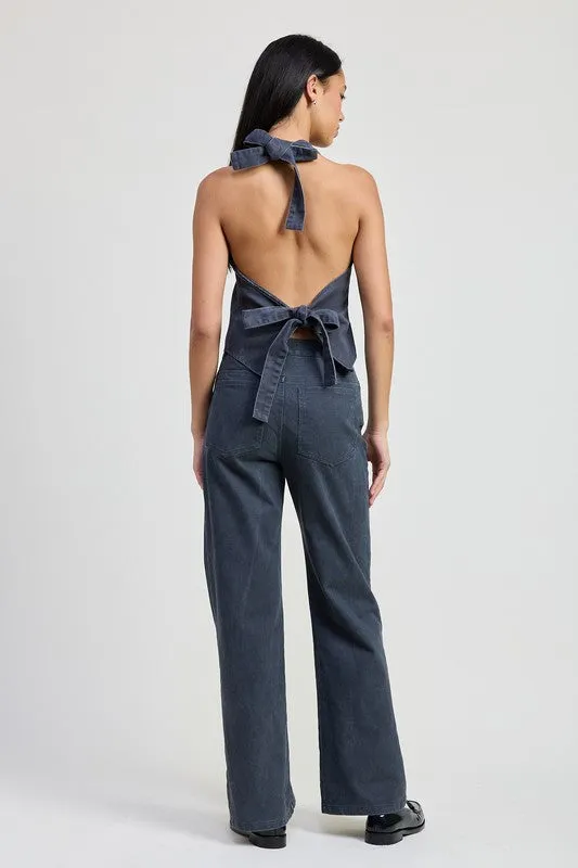 BUTTON UP HALTER NECK TOP
