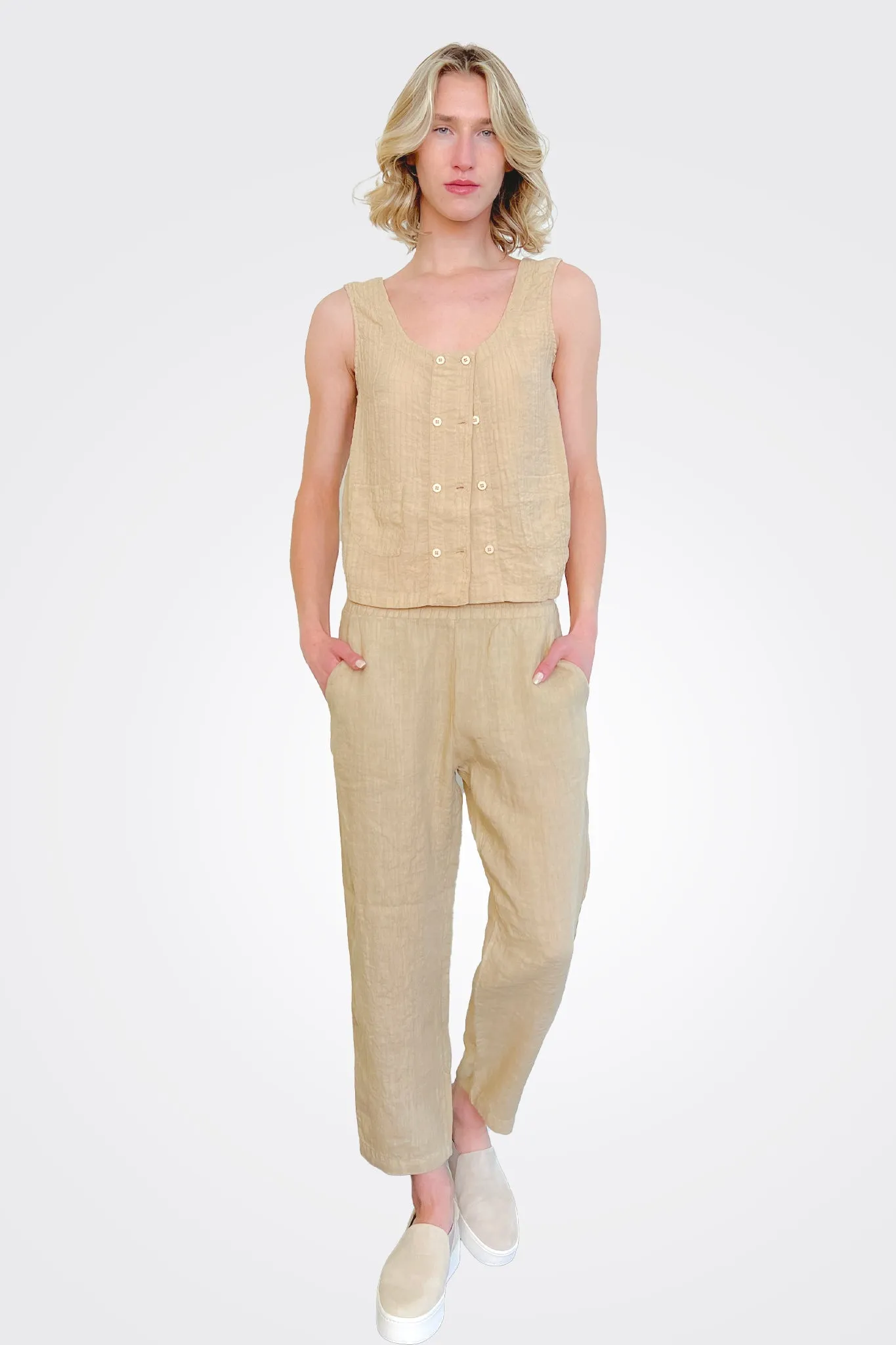 Button Up Tank - Tan