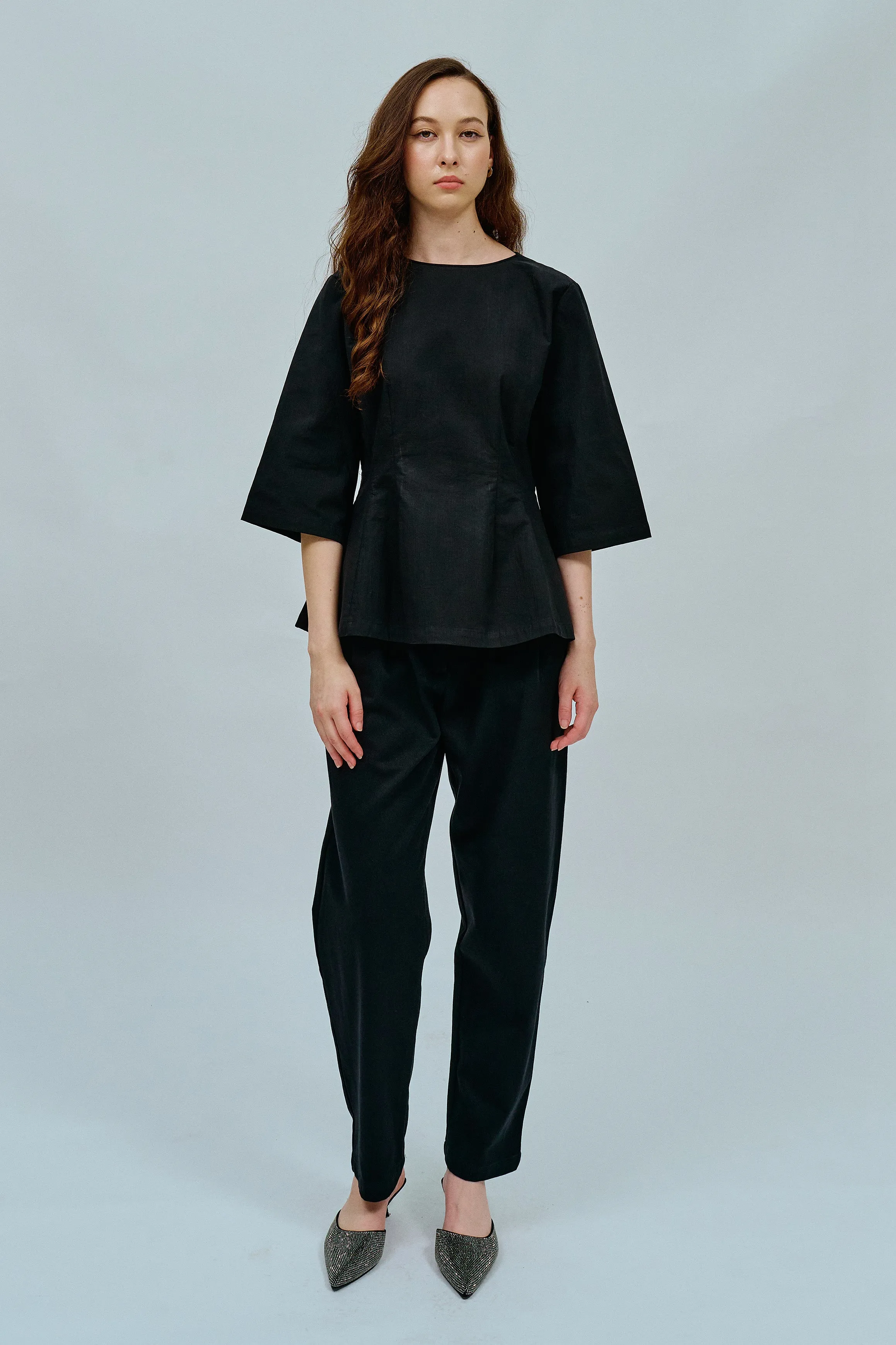 Canvas Waisted Top in Black