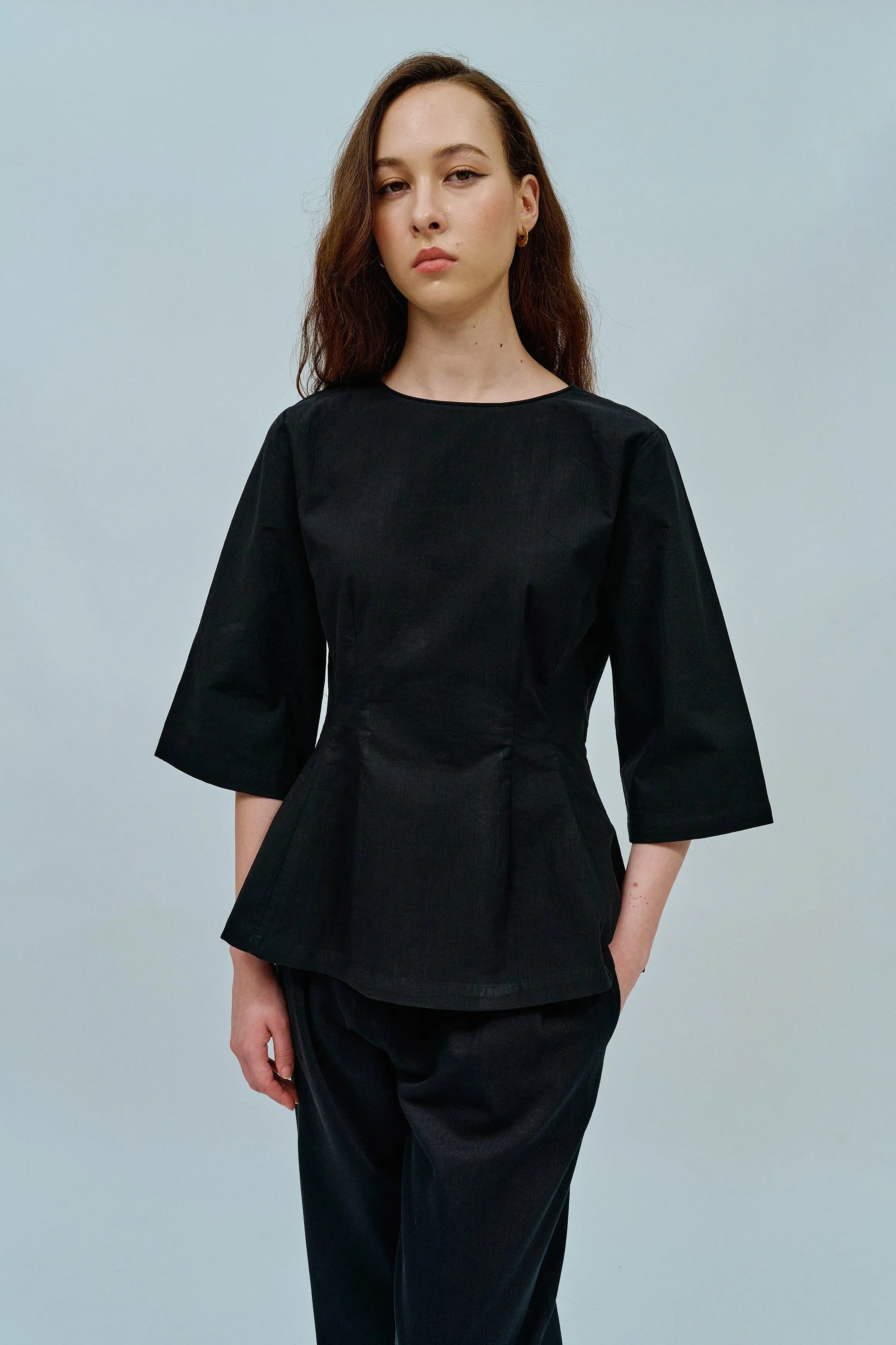 Canvas Waisted Top in Black