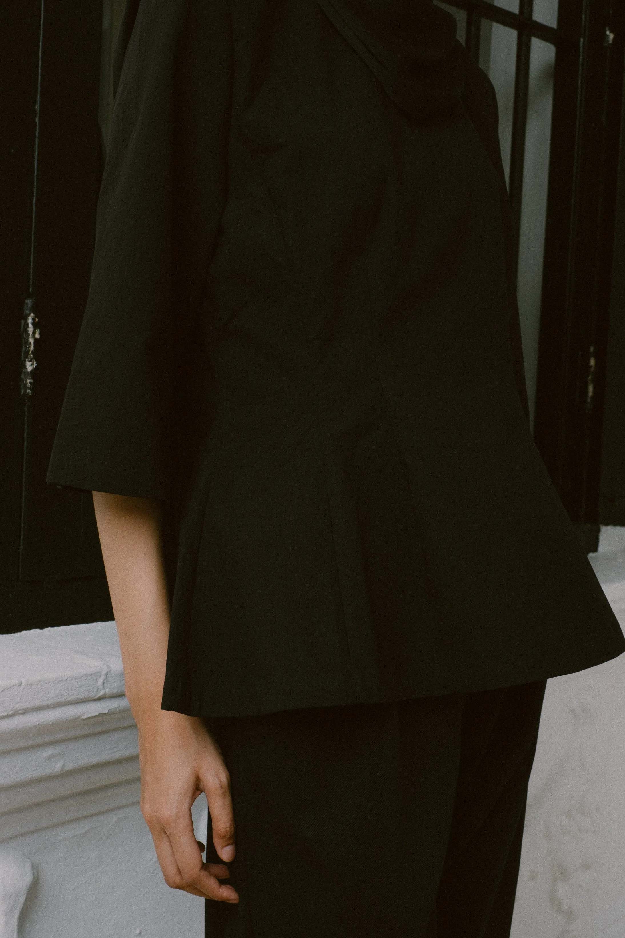 Canvas Waisted Top in Black