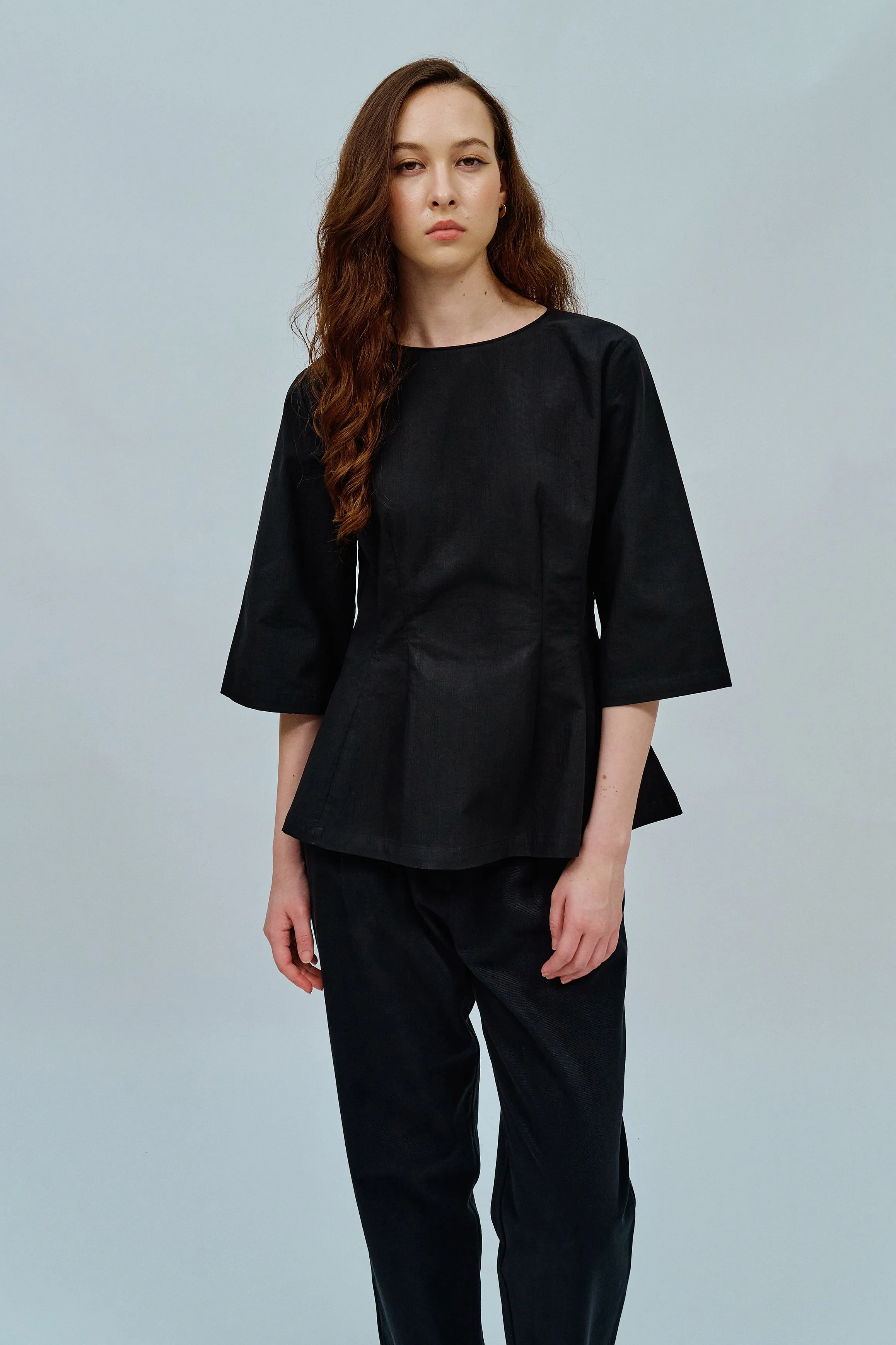 Canvas Waisted Top in Black