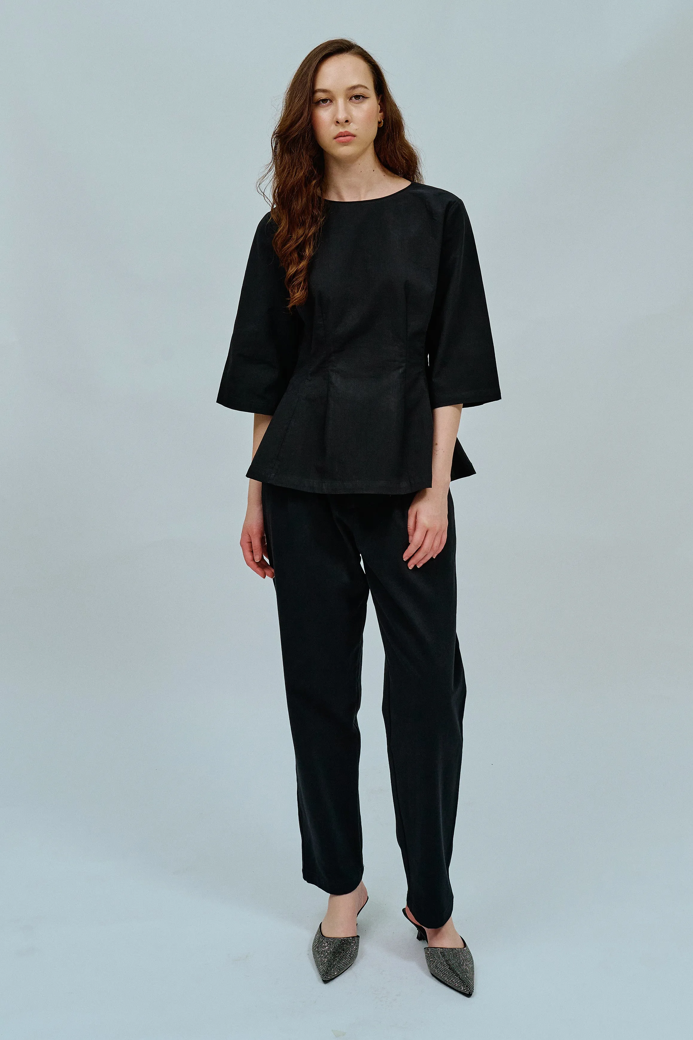 Canvas Waisted Top in Black