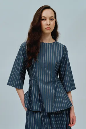 Canvas Waisted Top in Steel Blue Stripe