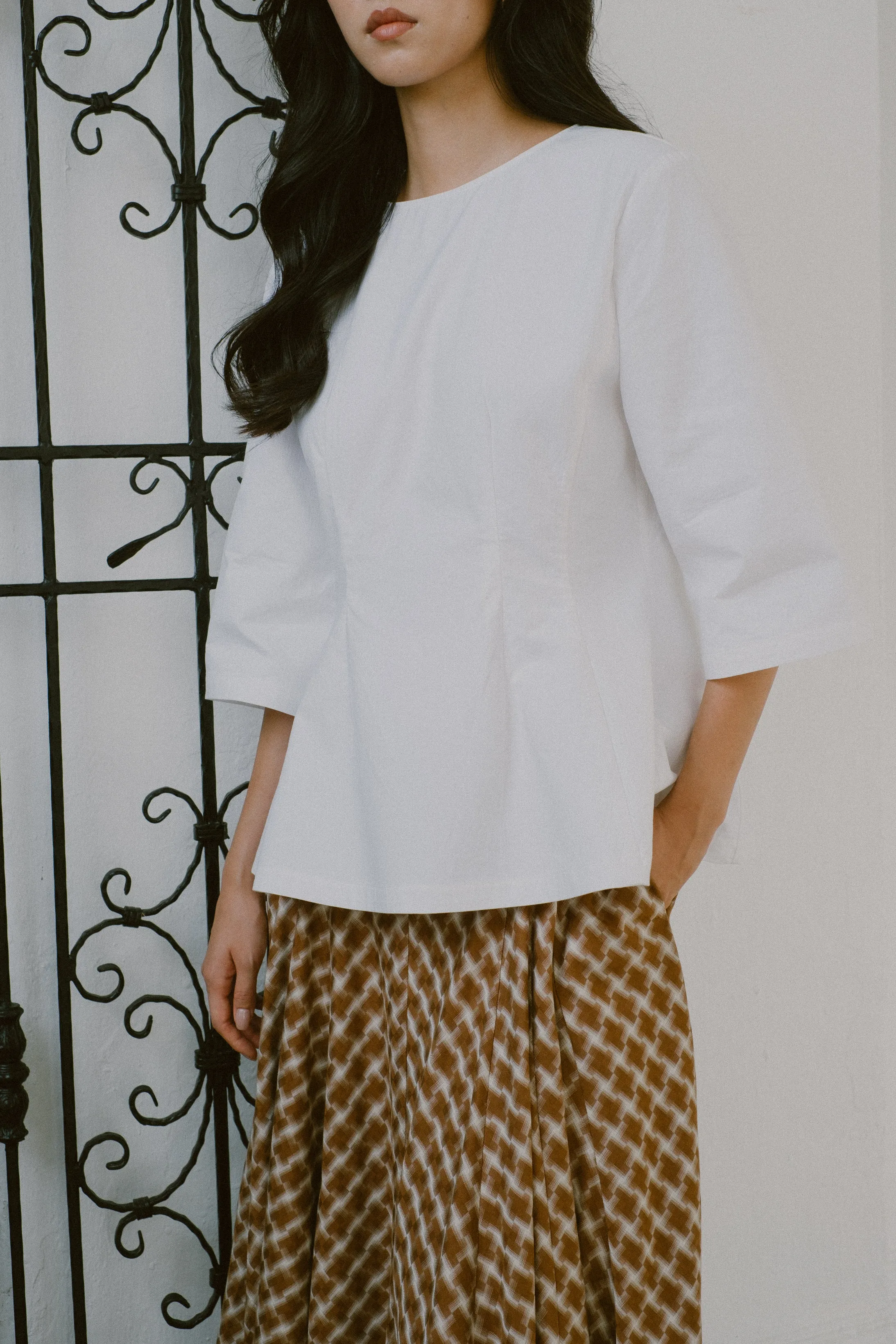Canvas Waisted Top in White
