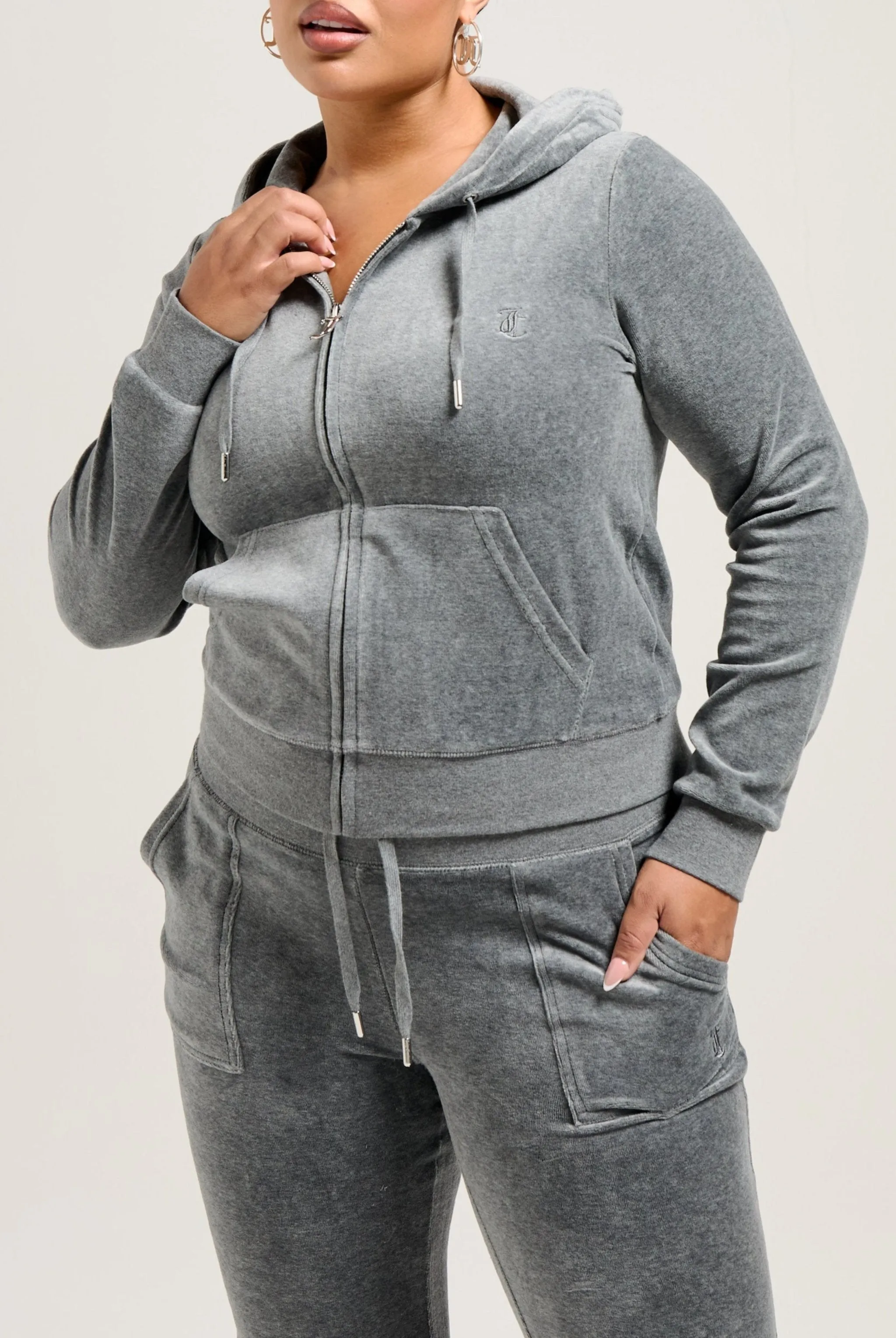 CHARCOAL MARL COTTON VELOUR ROBERTSON HOODIE