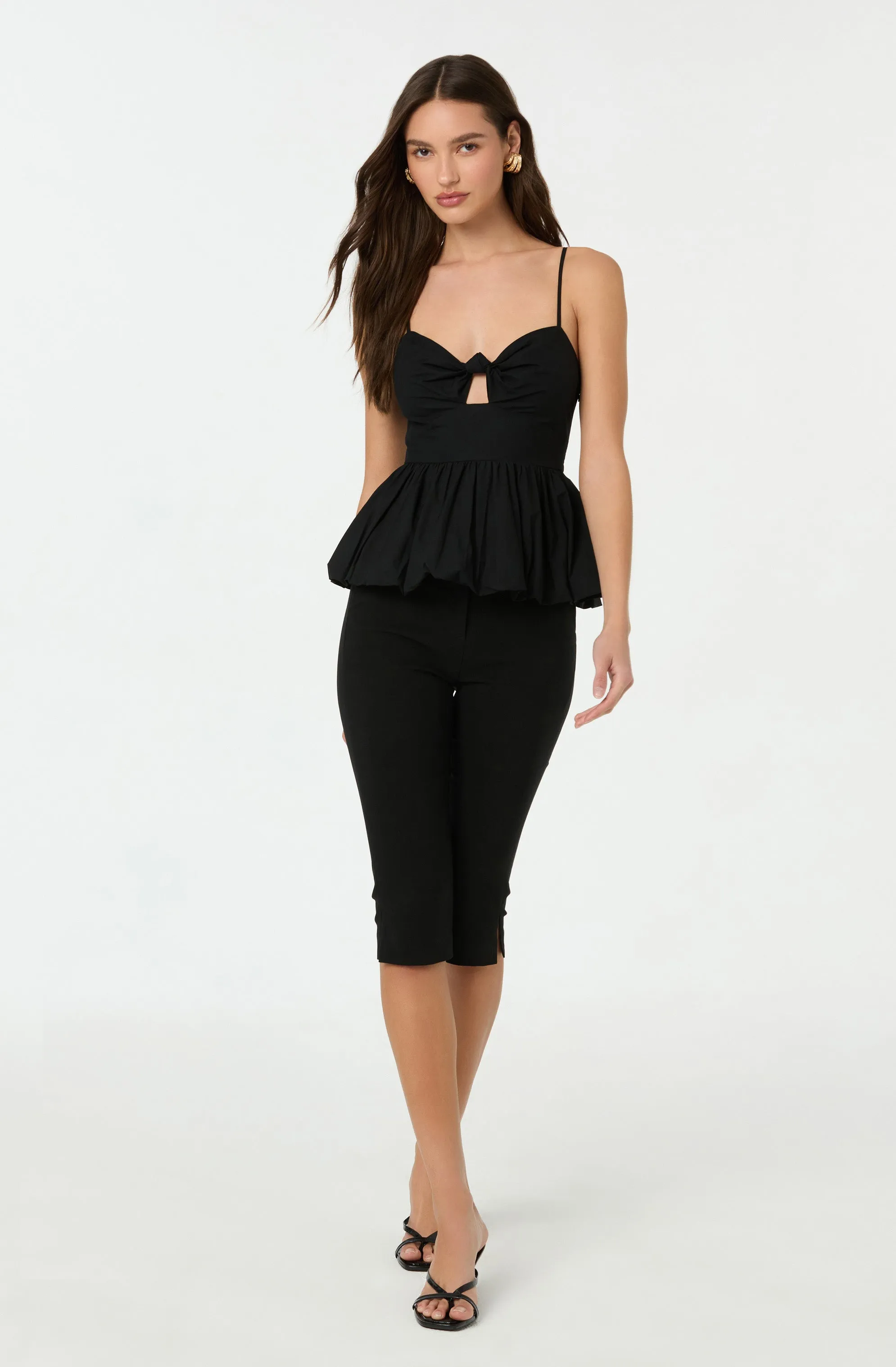 Cutout Bubble Hem Peplum Top