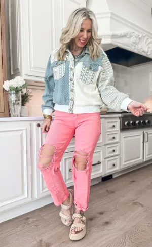 Denim Crochet Patch Button Up Top | POL