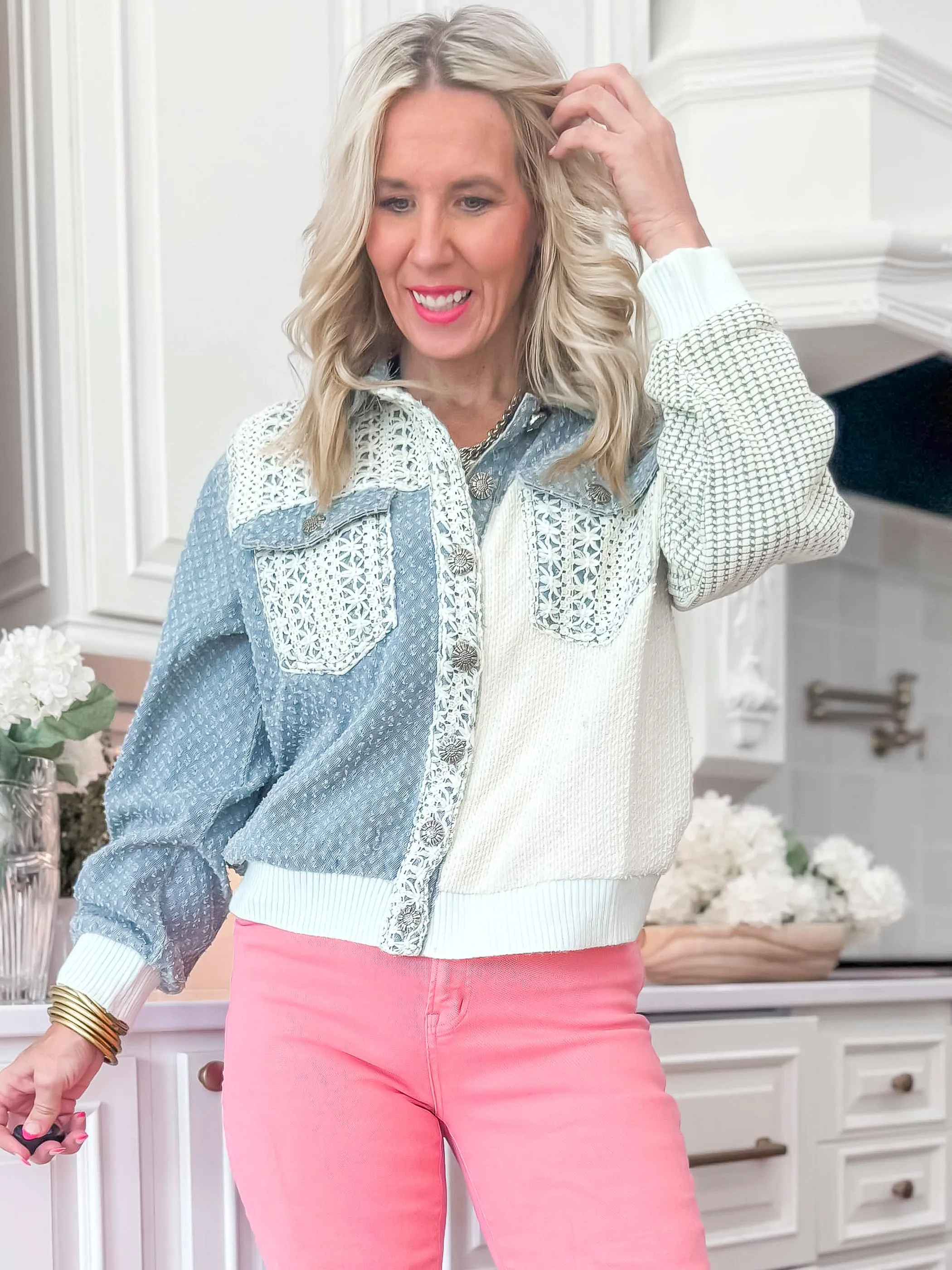 Denim Crochet Patch Button Up Top | POL