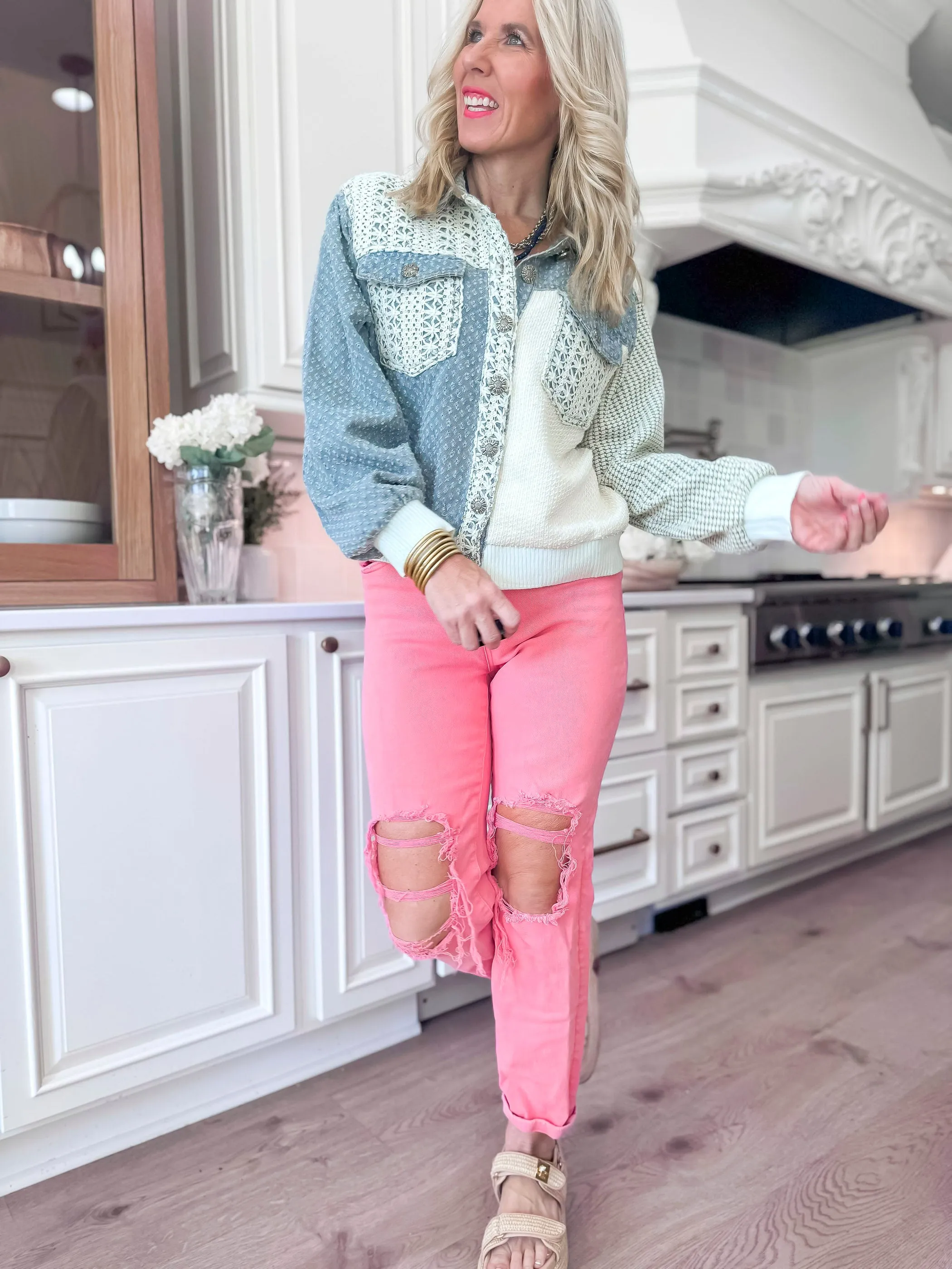 Denim Crochet Patch Button Up Top | POL