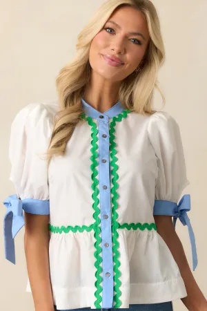 Easy Breezy Ivory Button Front Puff Sleeve Top