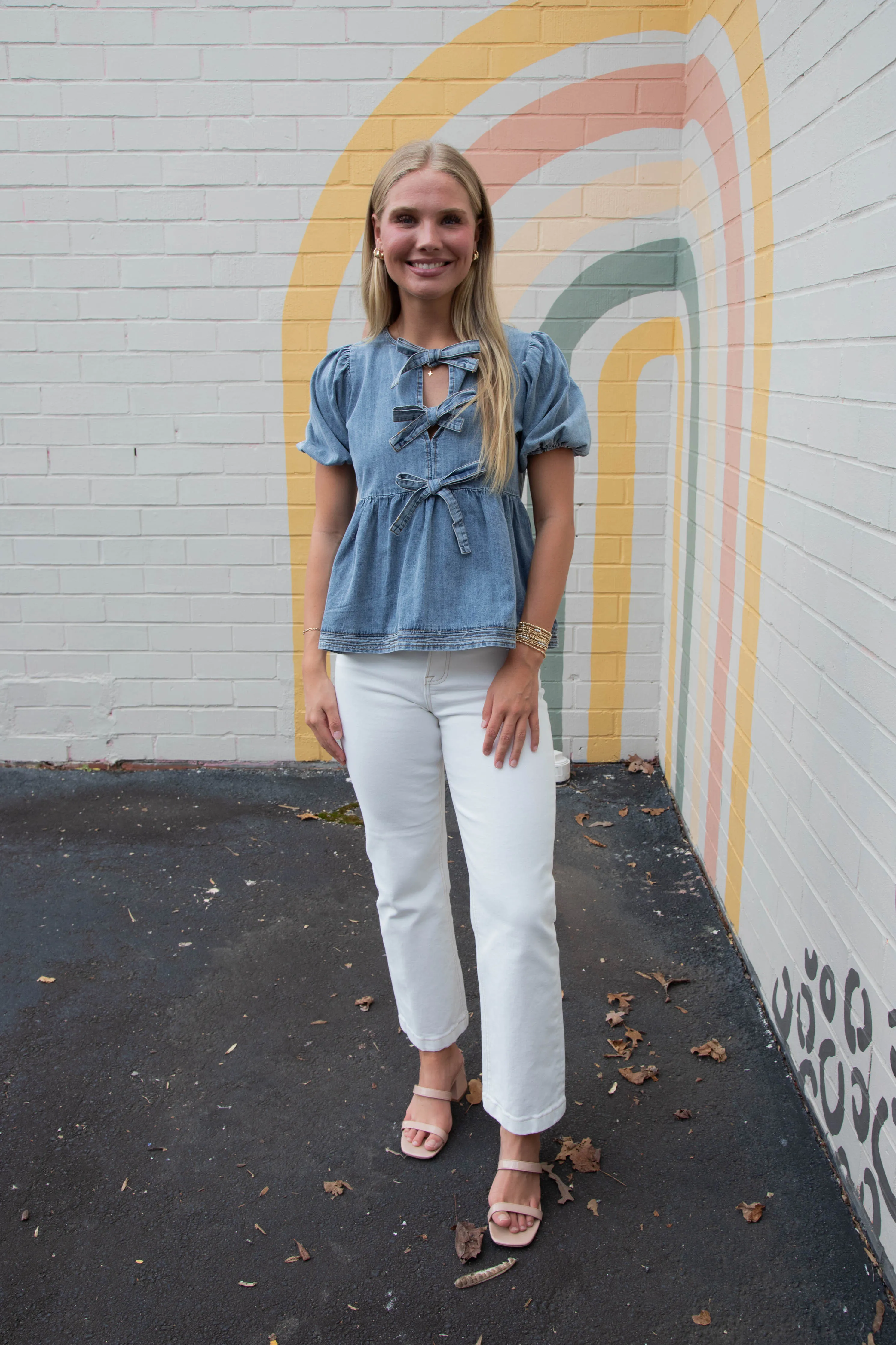 Elaina Puff Sleeve Peplum Blouse, Denim Blue