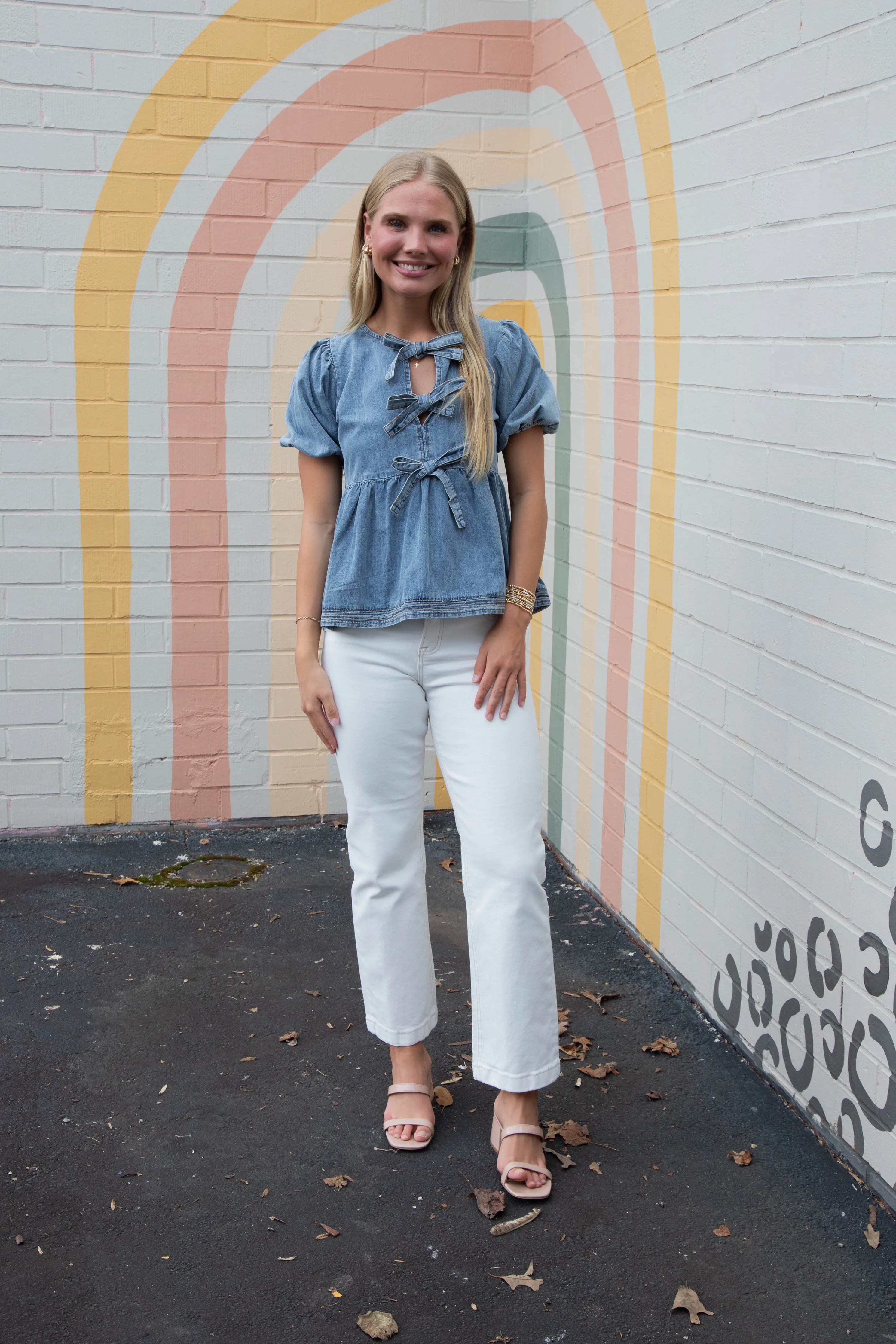 Elaina Puff Sleeve Peplum Blouse, Denim Blue