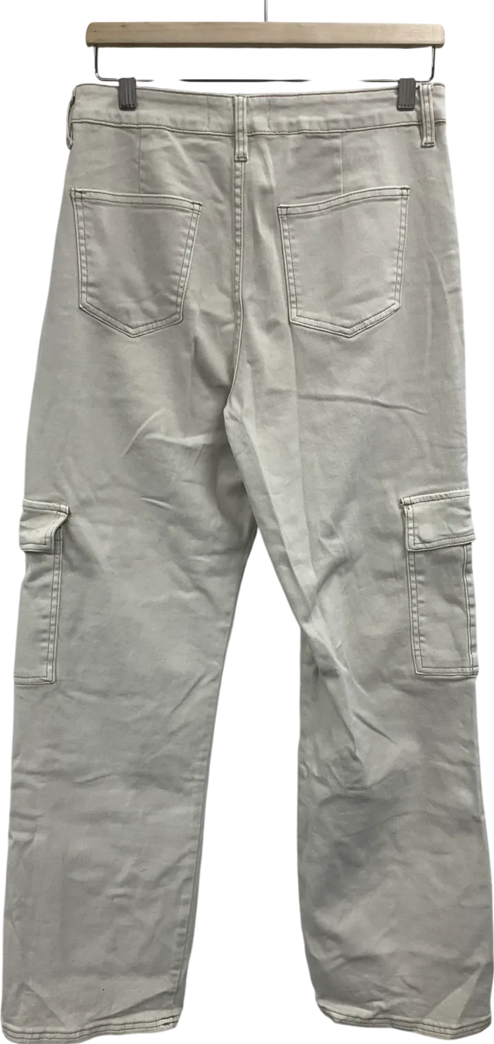 Fashion Nova Cream Patrica Wide Leg Cargo Trousers UK S