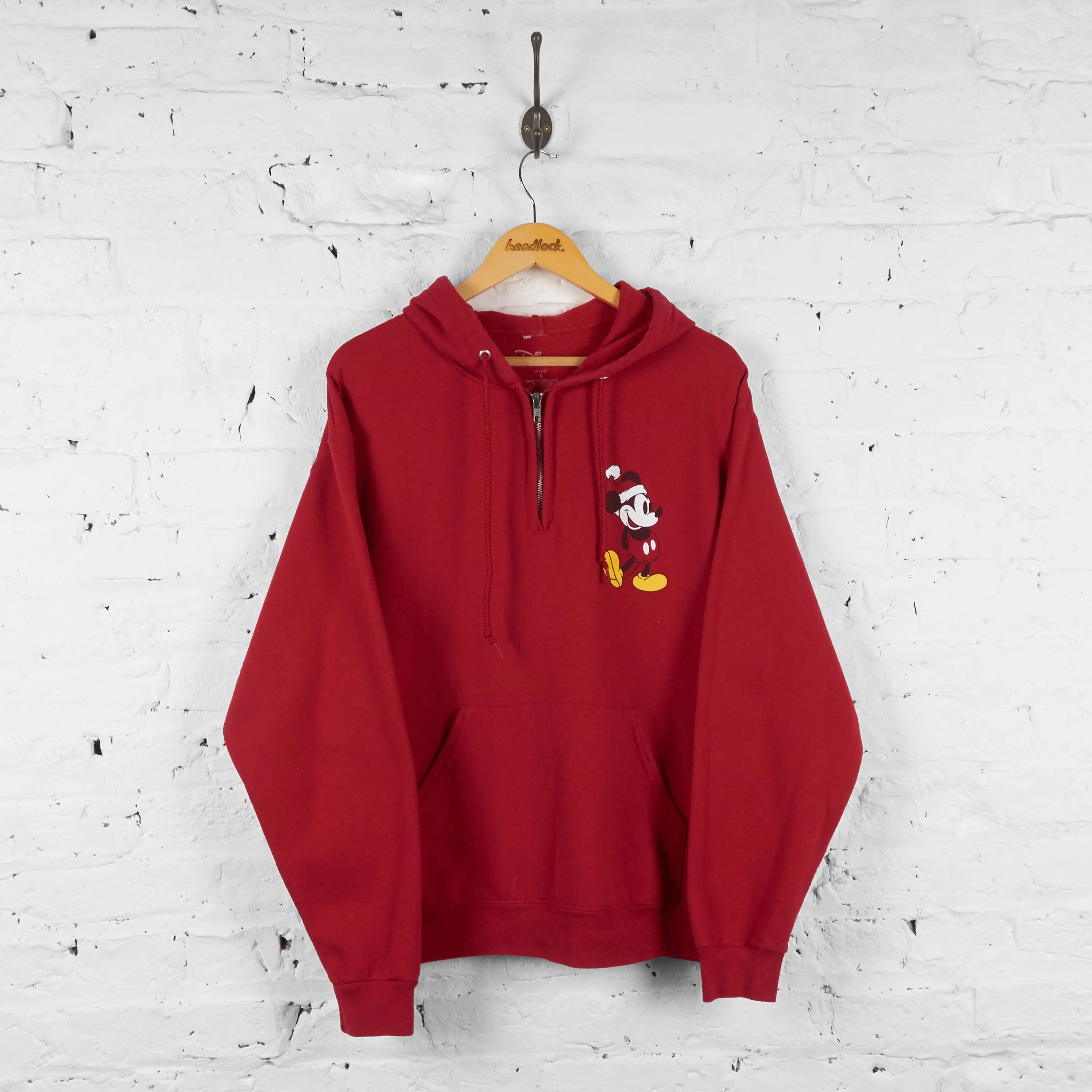Festive Mickey Mouse 1/4 Zip Hoodie - Red - L