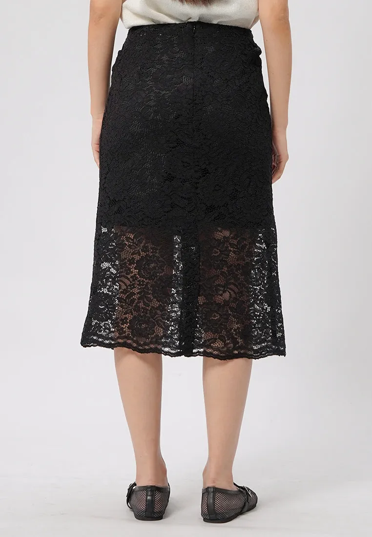 Fitted Lace Midi Skirt