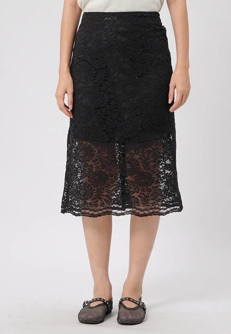 Fitted Lace Midi Skirt
